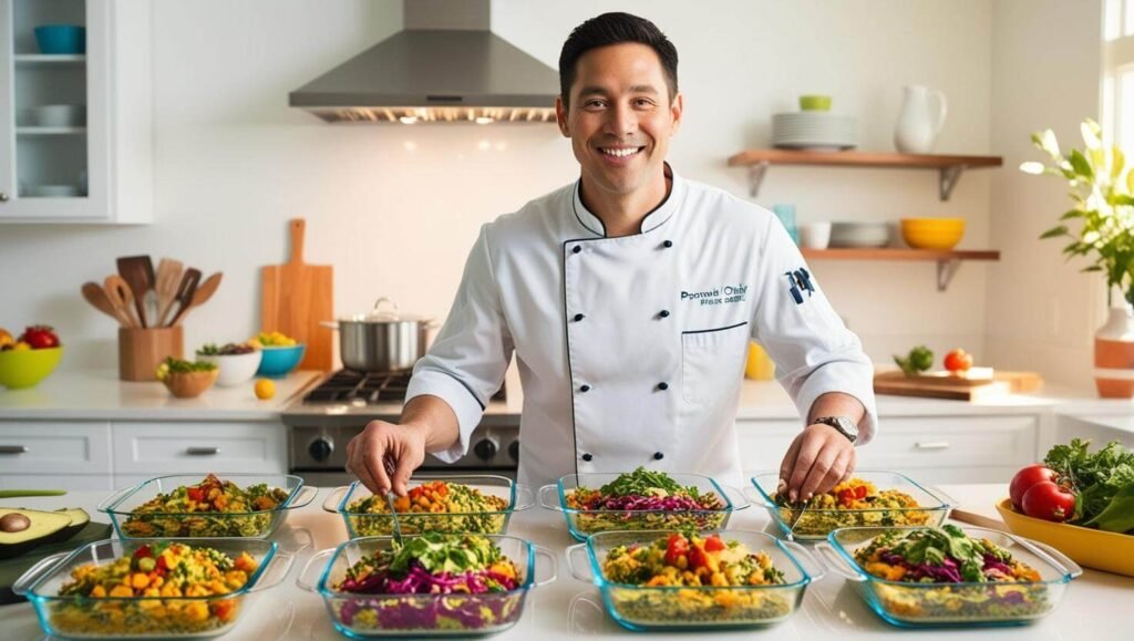 Choose the Perfect Personal Chef for Your healthy Cuisine Cravings Personal chef in a busy modern home kitchen portion controlled pyrex meals (6)