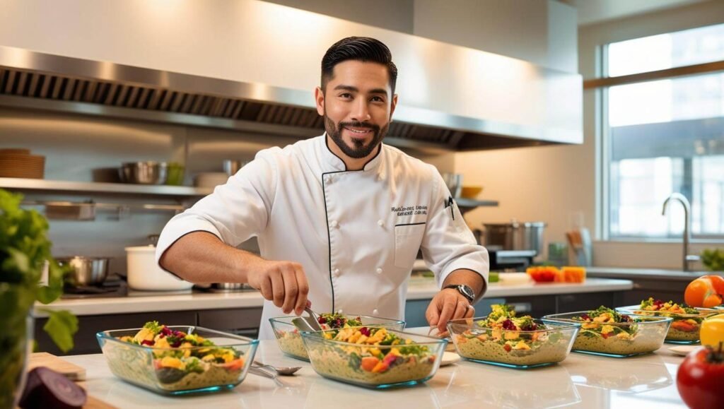 Choose the Perfect Personal Chef for Your healthy Cuisine Cravings Personal chef in a busy modern home kitchen portion controlled pyrex meals (6)