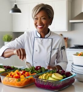 Choose the Perfect Personal Chef for Your healthy Cuisine Cravings lady Personal chef in a busy modern home kitchen portion controlled pyrex meals (7)