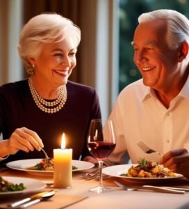 Senior Couple eating dinner prepared by a Personal Chef (1)