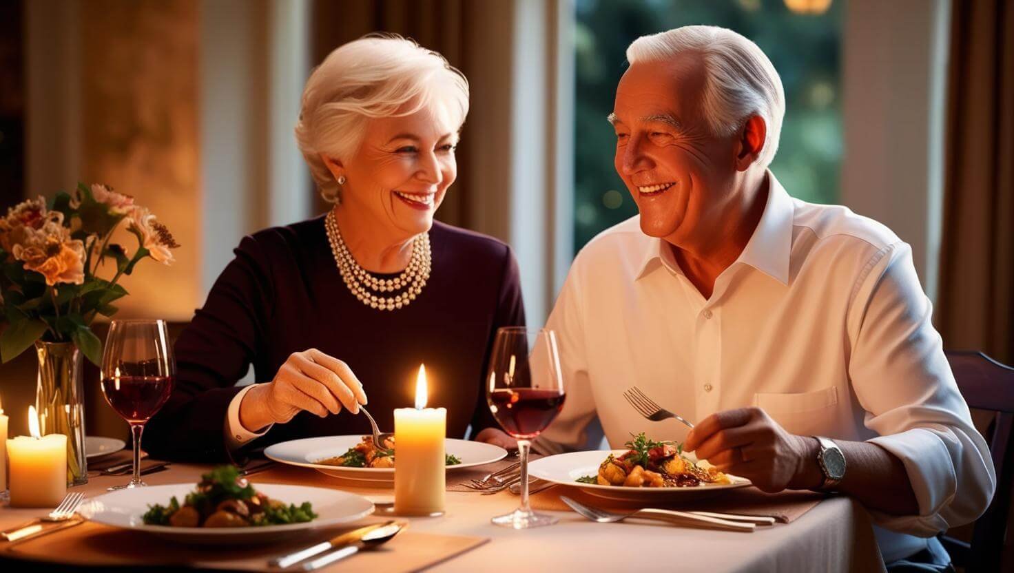 Senior Couple eating dinner prepared by a Personal Chef (1)