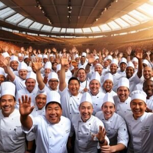 a stadium filled with chefs