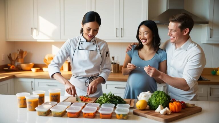 personal chef preparing meals for a young couple new parents, packing for baby food in the counter (1)