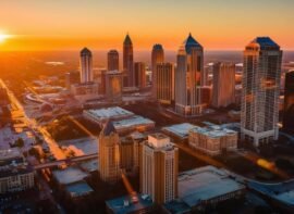 an engaging sunset aerial view of Atlanta GA