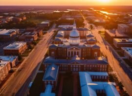 an engaging sunset aerial view of Columbus GA