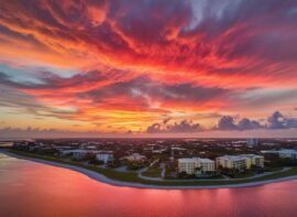 an engaging sunset aerial view of Ft Myers FL