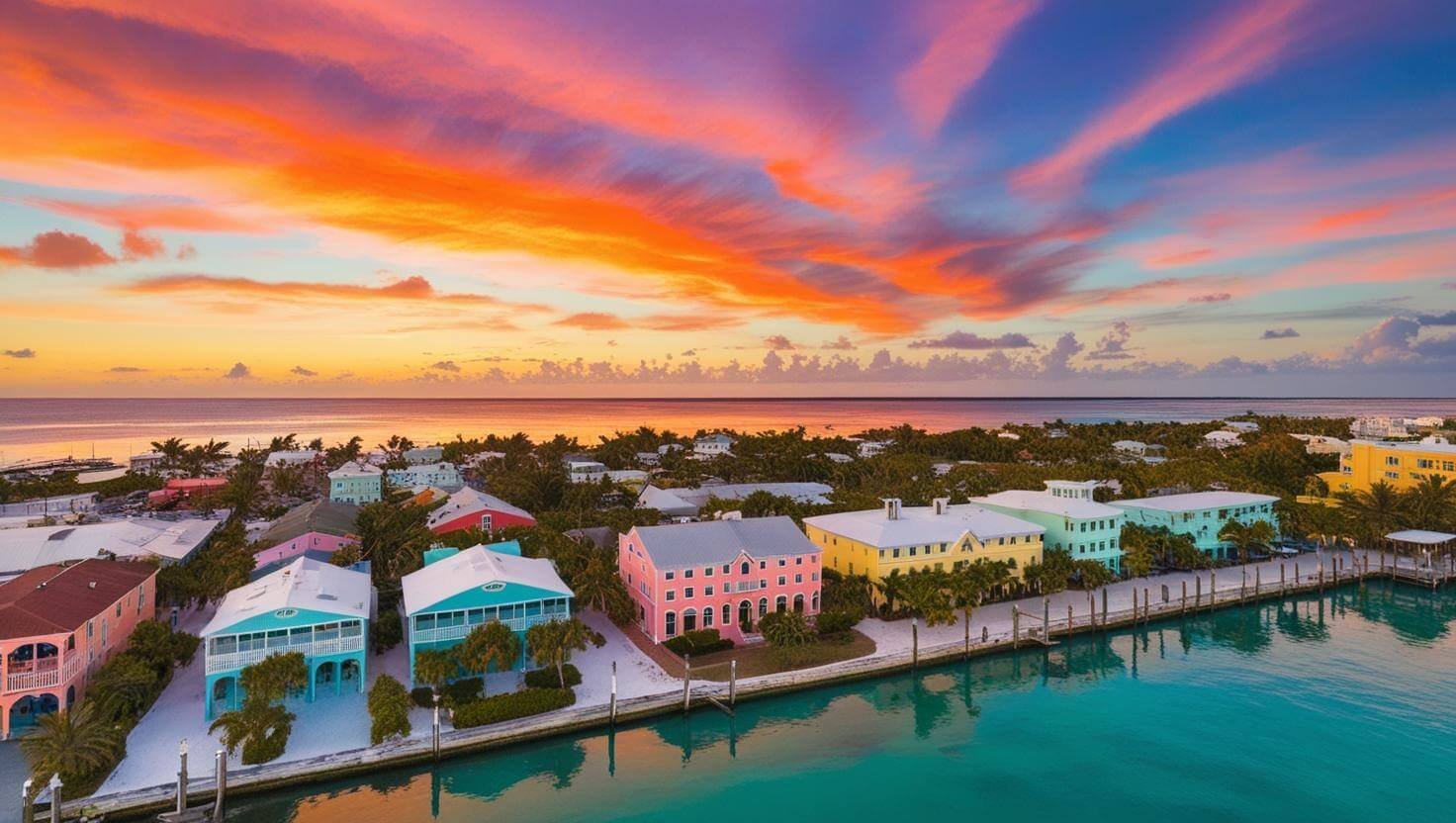 an engaging sunset aerial view of Key West FL