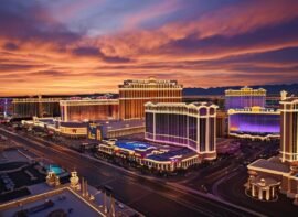 an engaging sunset aerial view of Las Vegas NV