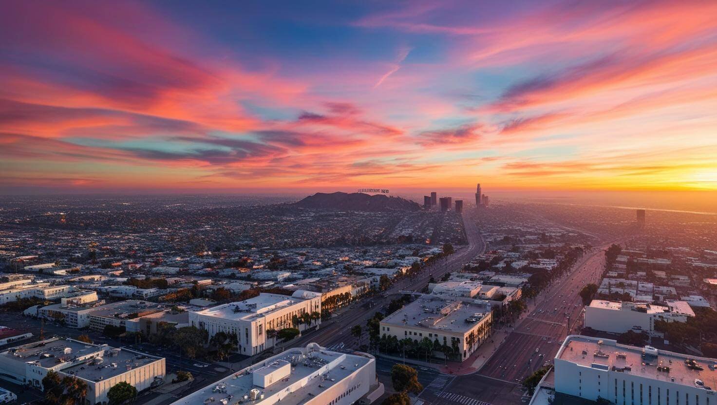 an engaging sunset aerial view of Los Angeles CA (1)