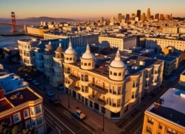 an engaging sunset aerial view of San Francisco CA