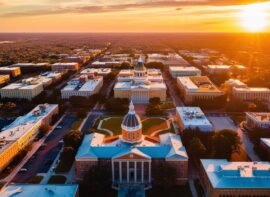 an engaging sunset aerial view of Tallahassee FL