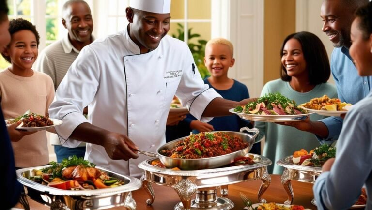personal chef serving food from catering platters at a family gathering (1)